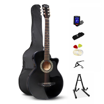 38 Inch Wooden Folk Acoustic Guitar - Black